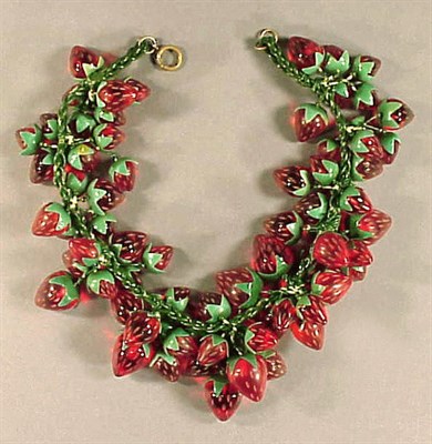 Lot 470 - Bakelite and Celluloid Strawberry Necklace...
