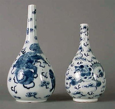 Lot 235 - Two Vietnamese Bleu de Hue Porcelain Bottles...