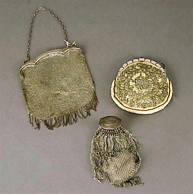 Lot 1045 - Two Silver Mesh and a Beaded Bag Early 20th...