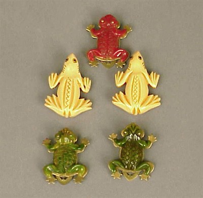 Lot 434 - Group of Five Bakelite Frog-Form Dress Clips...