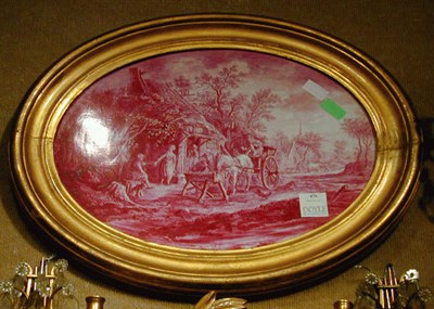 Lot 476 - Continental Magenta Scenic Painted Oval...