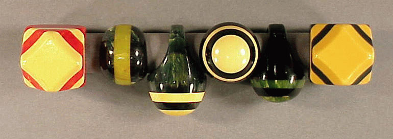 Lot 616 - Group of Six Bakelite Two-Color Laminate Rings