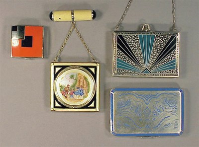 Lot 28 - Four Art Deco Cases A silver metal cigarette...