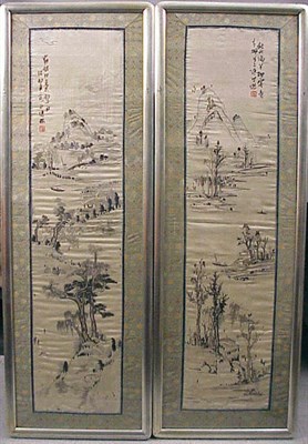 Lot 152 - Pair of Framed Chinese Embroidered Landscape...