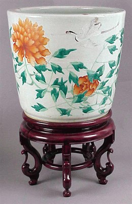 Lot 153 - Chinese Porcelain Jardiniere with Flowers and...