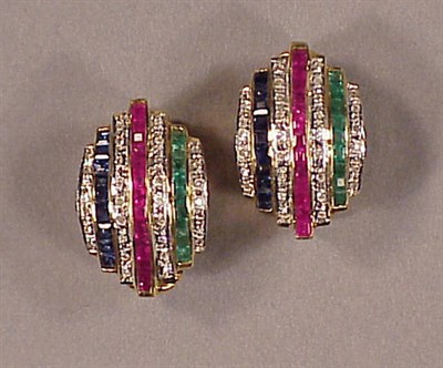 Lot 202 - Pair of Diamond, Ruby, Sapphire and Emerald...