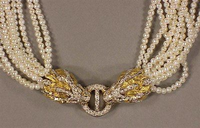 Lot 215 - Multistrand Cultured Pearl Torsade The clasp...