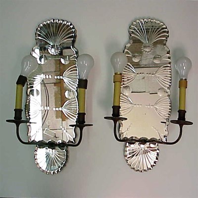 Lot 483 - Set of Four Rococo Style Mirrored Two-Light...