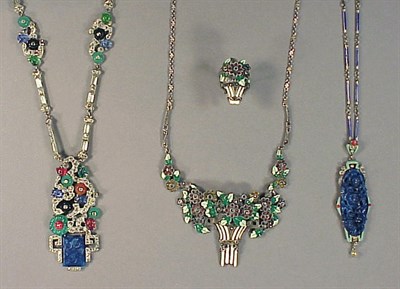 Lot 88 - Three Art Deco Floral Pendant Necklaces...