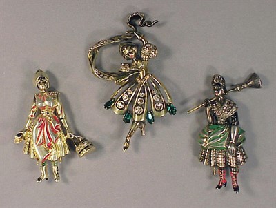 Lot 254 - Three Eisenberg Active Woman Brooches 1940s...