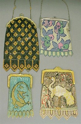 Lot 1060 - Group of Four Enamel Mesh Evening Bags 1920s...