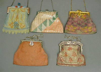 Lot 1052 - Five Pastel Colored Mesh Evening Bags 1920s...