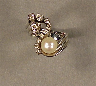 Lot 146 - Cultured Pearl and Diamond Ring White gold,...
