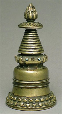 Lot 30 - Tibetan Brassy Bronze Kadampa Style Stupa...