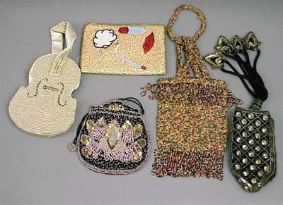 Lot 1044 - Five Fun Beaded Bags Various makers and dates,...