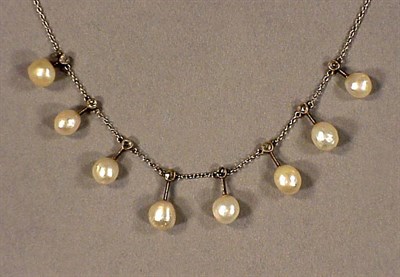 Lot 171 - Freshwater Pearl and Diamond Necklace 14 kt....