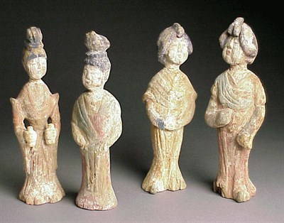 Lot 243 - Set of Four Chinese Polychromed Wood Court...