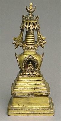 Lot 31 - Tibetan Gilt-Copper Alloy Stupa 16th Century...