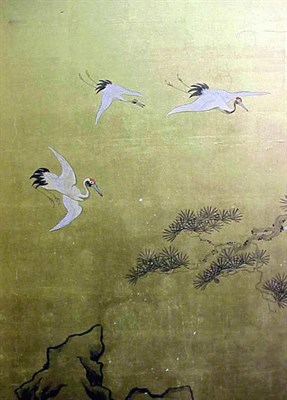 Lot 160 - Pair of Japanese Gold Paper Screens of Pines...