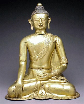 Lot 24 - Tibetan Gilt-Copper Repousse Figure of...
