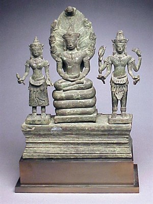 Lot 39 - Khmer Bronze Group of the Mahayana Trinity,...