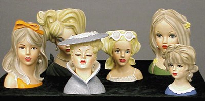 Lot 1026 - Group of Six Lady Head Vases Japan, 1960s...