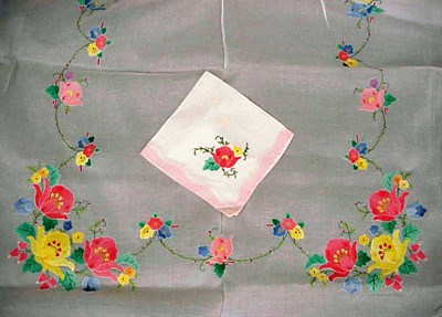 Lot 1139 - Pink Trimmed Organdy Tablecloth With...