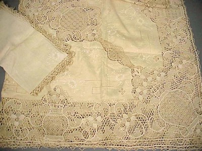 Lot 1140 - Ecru Linen Swiss Tablecloth Worked with...