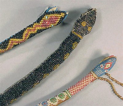 Lot 91 - Three Beadwork Snakes Early 20th century One...