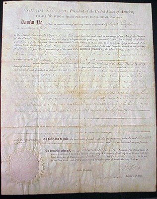Lot 280 - JEFFERSON, THOMAS Document signed ("Th....