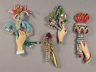 Lot 333 - Four Hand Brooches 1940s Comprising two...