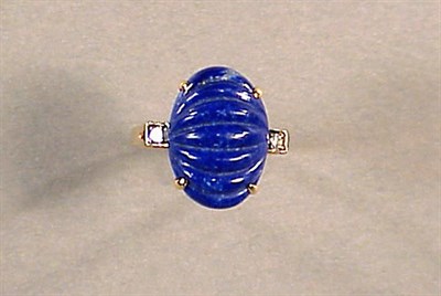 Lot 47 - Lapis Lazuli and Diamond Ring 14 kt. yellow...