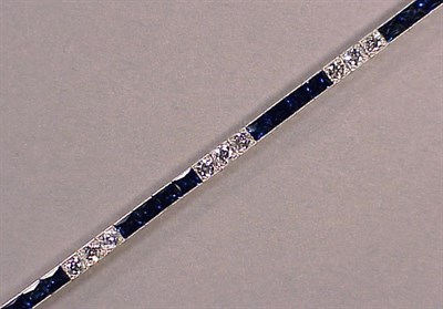 Lot 614 - Diamond and Synthetic Sapphire Line Bracelet...