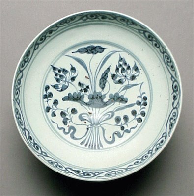 Lot 175 - Blue and White Lotus Bouquet Dish Yuan Dynasty...