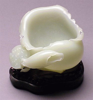 Lot 314 - Finely Carved Pale Green Jade Lotus Form Brush...