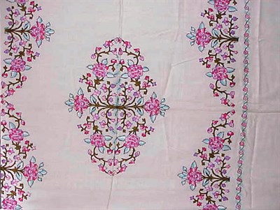 Lot 1182 - Pastel Embroidered Pashmina/Silk Bed Set India,...