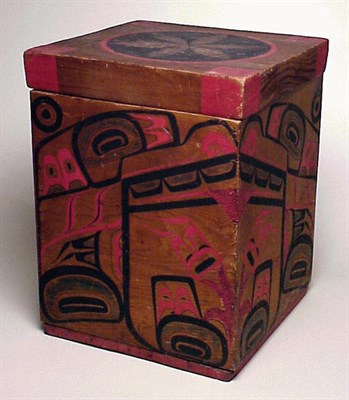 Lot 121 - Nootka Polychromed Cedar Lidded Bentwood Box...
