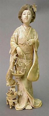 Lot 118 - Large Ivory Figure of a Bijin with Basket of...