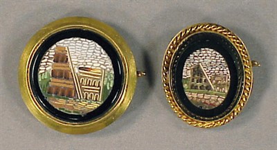 Lot 367 - Two Micromosaic Pins 14 kt. yellow gold, both...