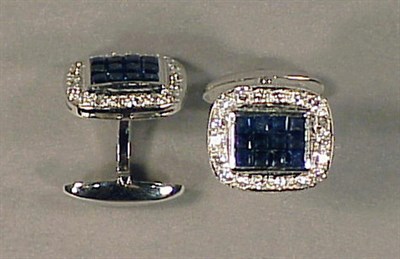 Lot 343 - Pair of Sapphire and Diamond Cufflinks 18 kt....