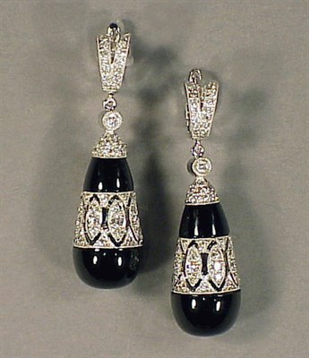 Lot 562 - Pair of Diamond and Black Onyx Earrings 18 kt....