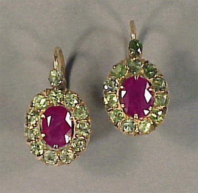 Lot 368 - Pair of Ruby and Demantoid Garnet Earrings 14...