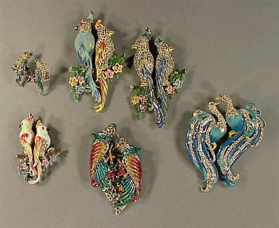 Lot 312 - Group of Enamel and Rhinestone Bird Jewelry...