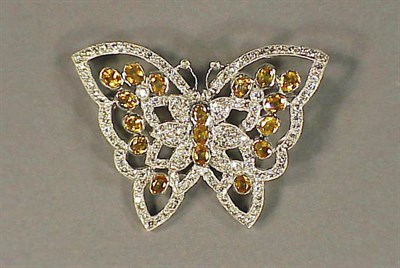 Lot 299 - Diamond and Yellow Sapphire Butterfly Pin 18...