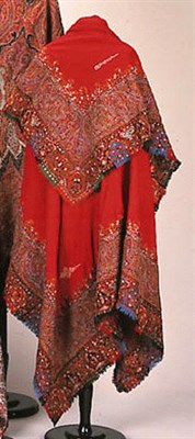 Lot 1174 - Foldover Kashmir Shawl 1840s Red center, with...
