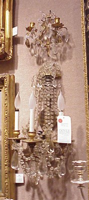 Lot 418 - Pair of Regency Style Bronze and Crystal Three-...