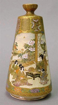 Lot 147 - Delicately Painted Satsuma Conical Bottle Vase...