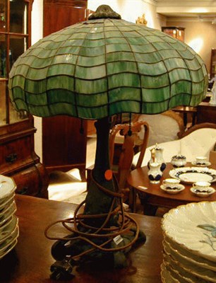 Lot 490 - Art Nouveau Style Slag Glass Lamp