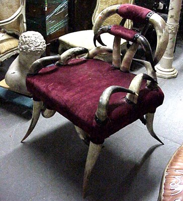 Lot 778A - Victorian Horn Armchair With red velvet...