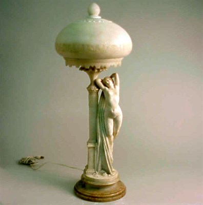 Lot 620 - Art Nouveau Figural Alabaster Lamp Depicting a...